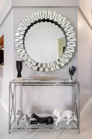 a close view of a fireplace in a bathroom