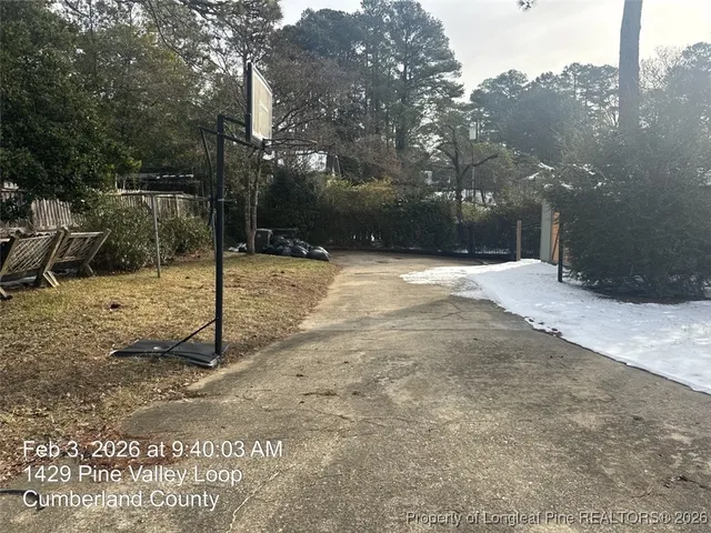 a view of a yard with a tree
