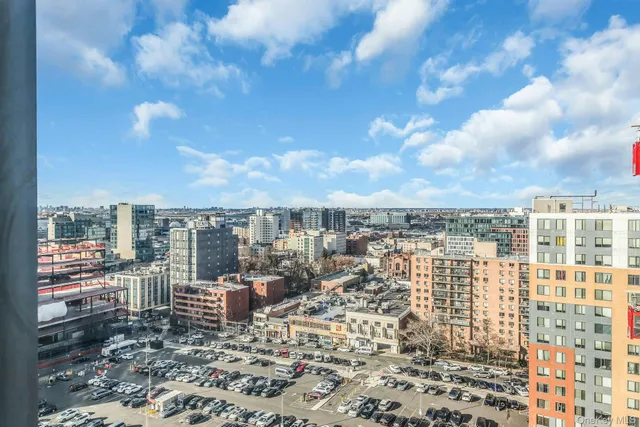 a view of a balcony with city view