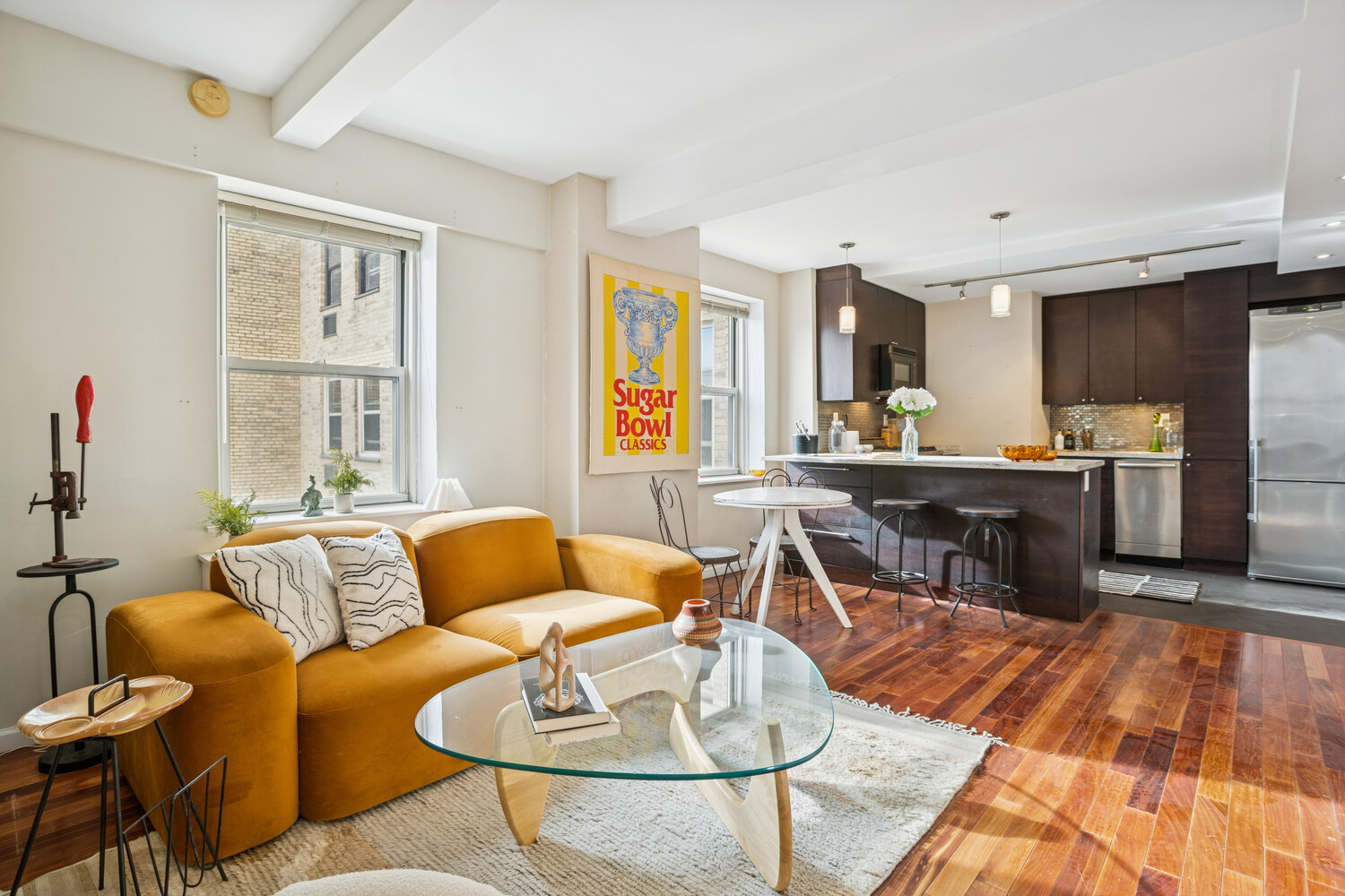 111 Hicks Street, Unit 22G Brooklyn, NY 11201 - Photo 5 of 17 a living room with furniture and kitchen view