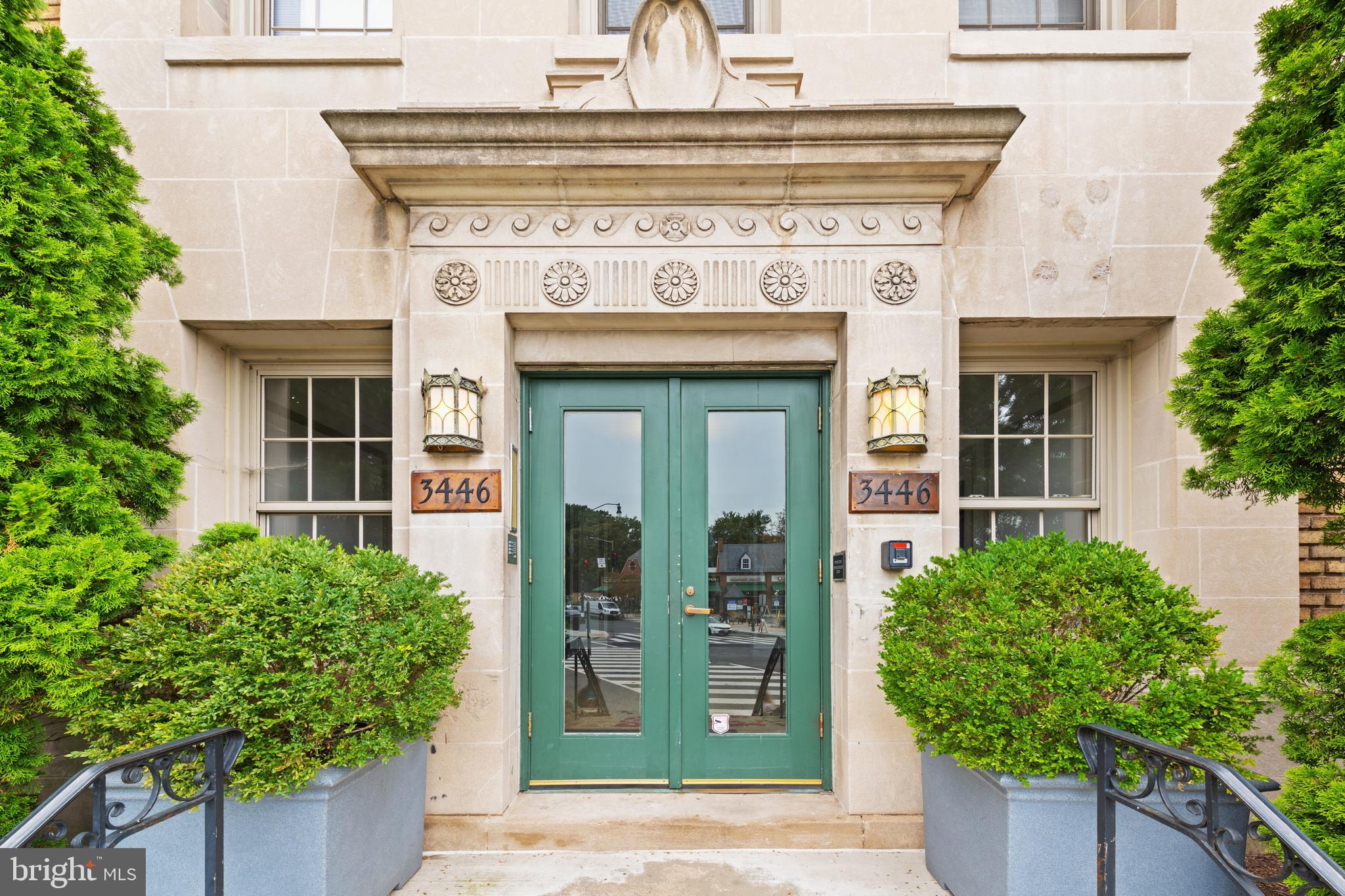 a view of building with potted plant
