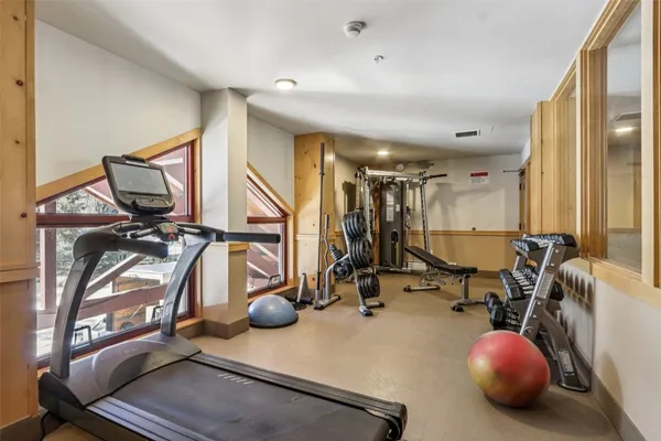 a room with gym equipment