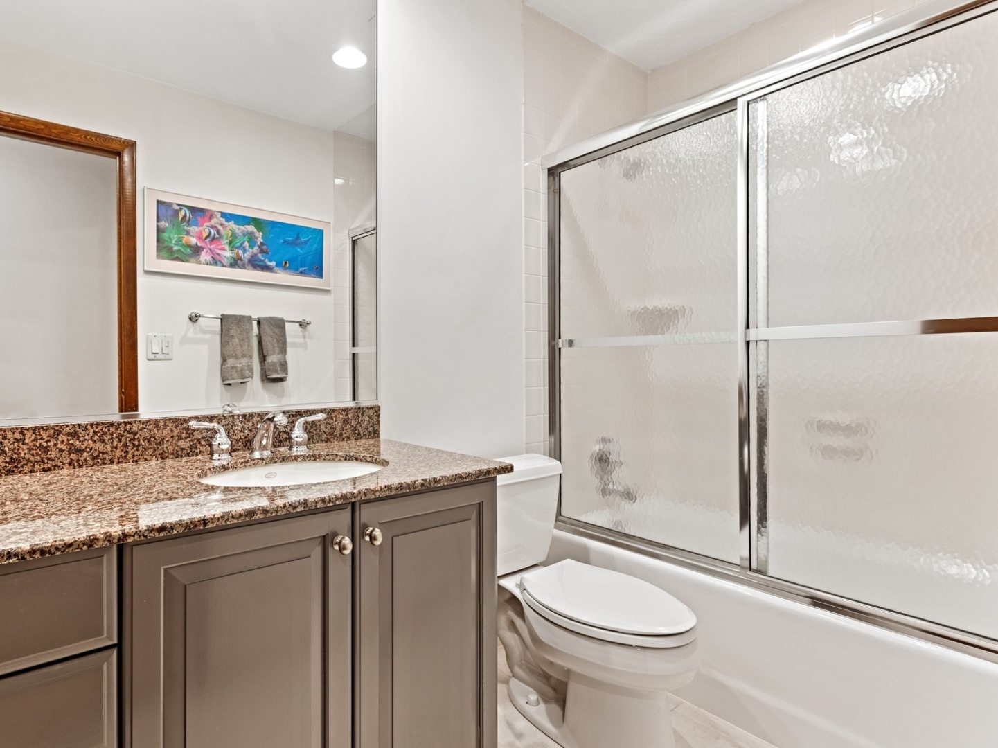470 East Westleigh Road Lake Forest, IL 60045 - Photo 17 of 28 a bathroom with a granite countertop sink toilet and shower