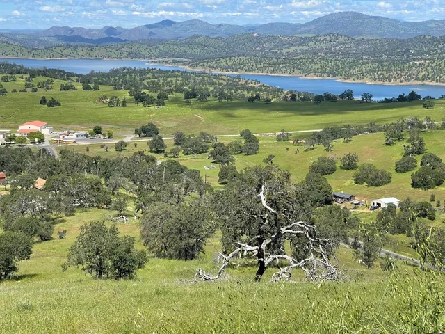 a view of a lake with a mountain in the background