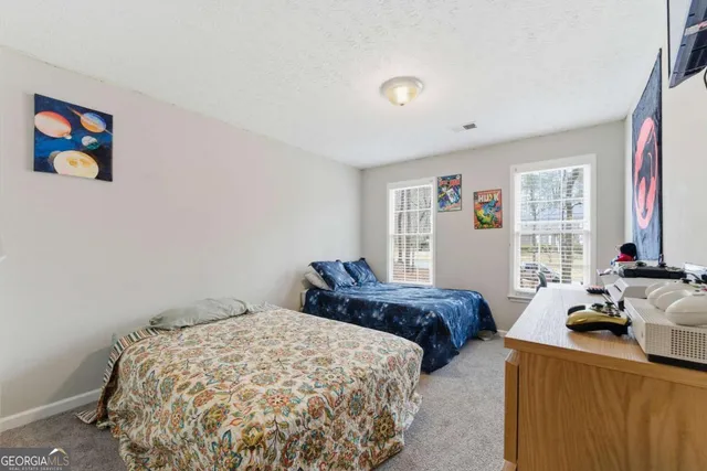 a bedroom with a bed and a couch