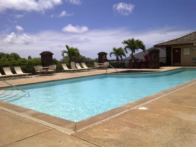 a view of a swimming pool and outdoor space