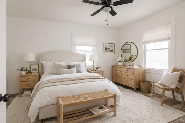 a bedroom with a bed a chair and window