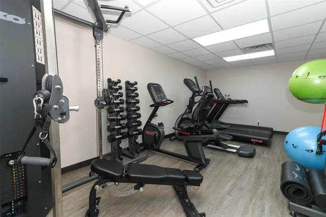 a view of a room with gym equipment