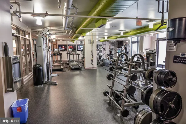 a view of a room with gym equipment