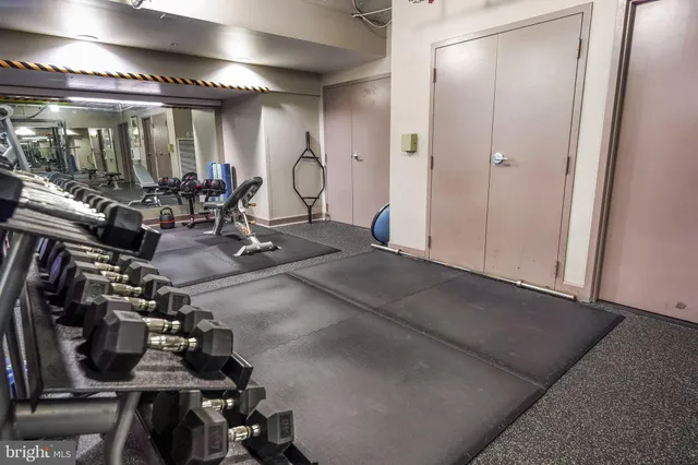 a view of a room with gym equipment