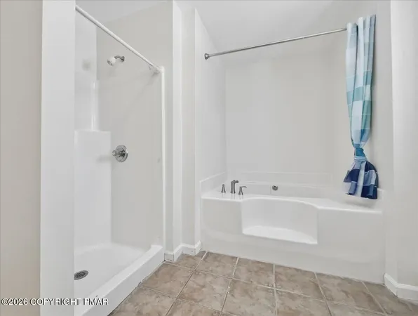 a bathroom with a bathtub and a shower