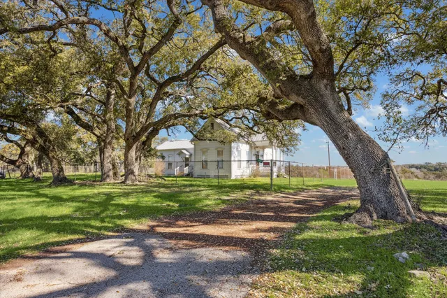 a big yard with large trees