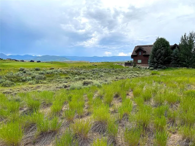 a view of a garden with an ocean and mountain view