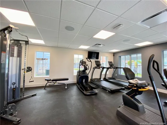 a view of a room with gym equipment