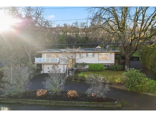 a view of a house with a yard and a large tree