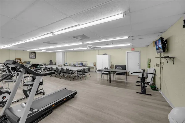 a view of a room with gym equipment