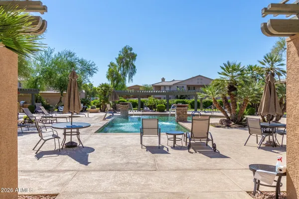 a view of a park with large trees