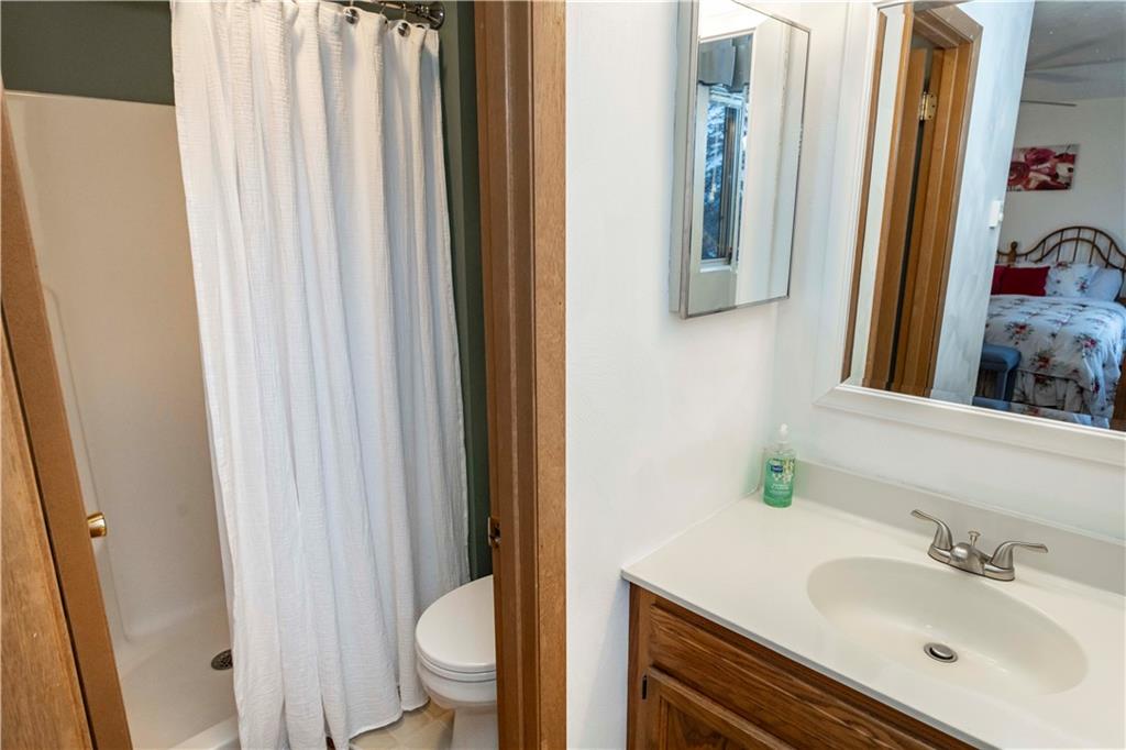 1817 Eagles Ridge Court Hidden Valley, PA 15502 - Photo 28 of 50 a bathroom with a sink a toilet and shower curtain