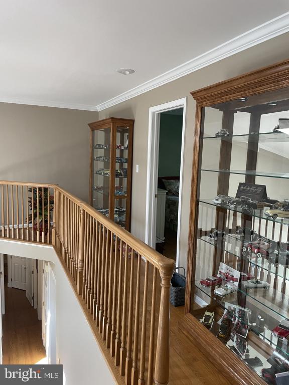 5597 Sedwick Court Frederick, MD 21702 - Photo 46 of 66 a view of a hallway with wooden floor and stairs