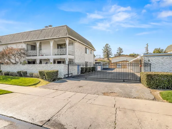 a view of a yard with plants and trees