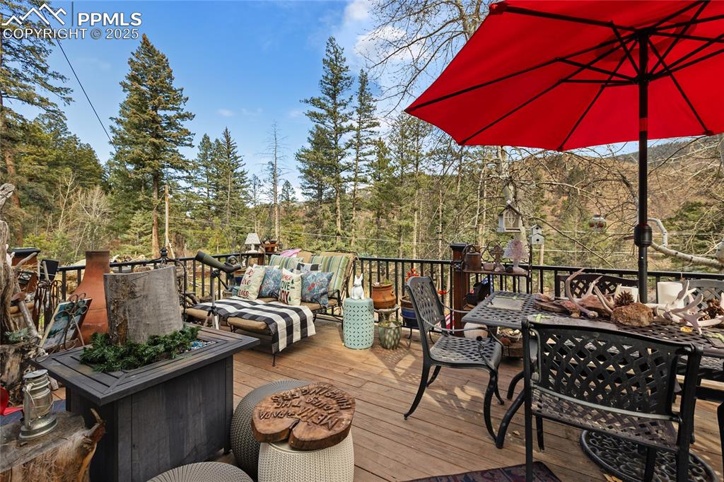 10155 Mountain Road Cascade, CO 80809 - Photo 4 of 47 a view of a chairs and table in the patio