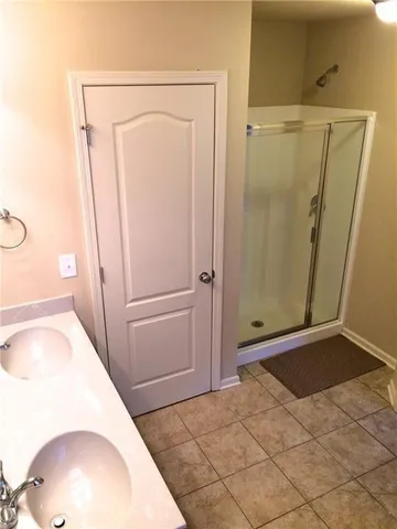 a view of a bathroom with a tub