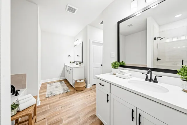 a bathroom with a sink double vanity