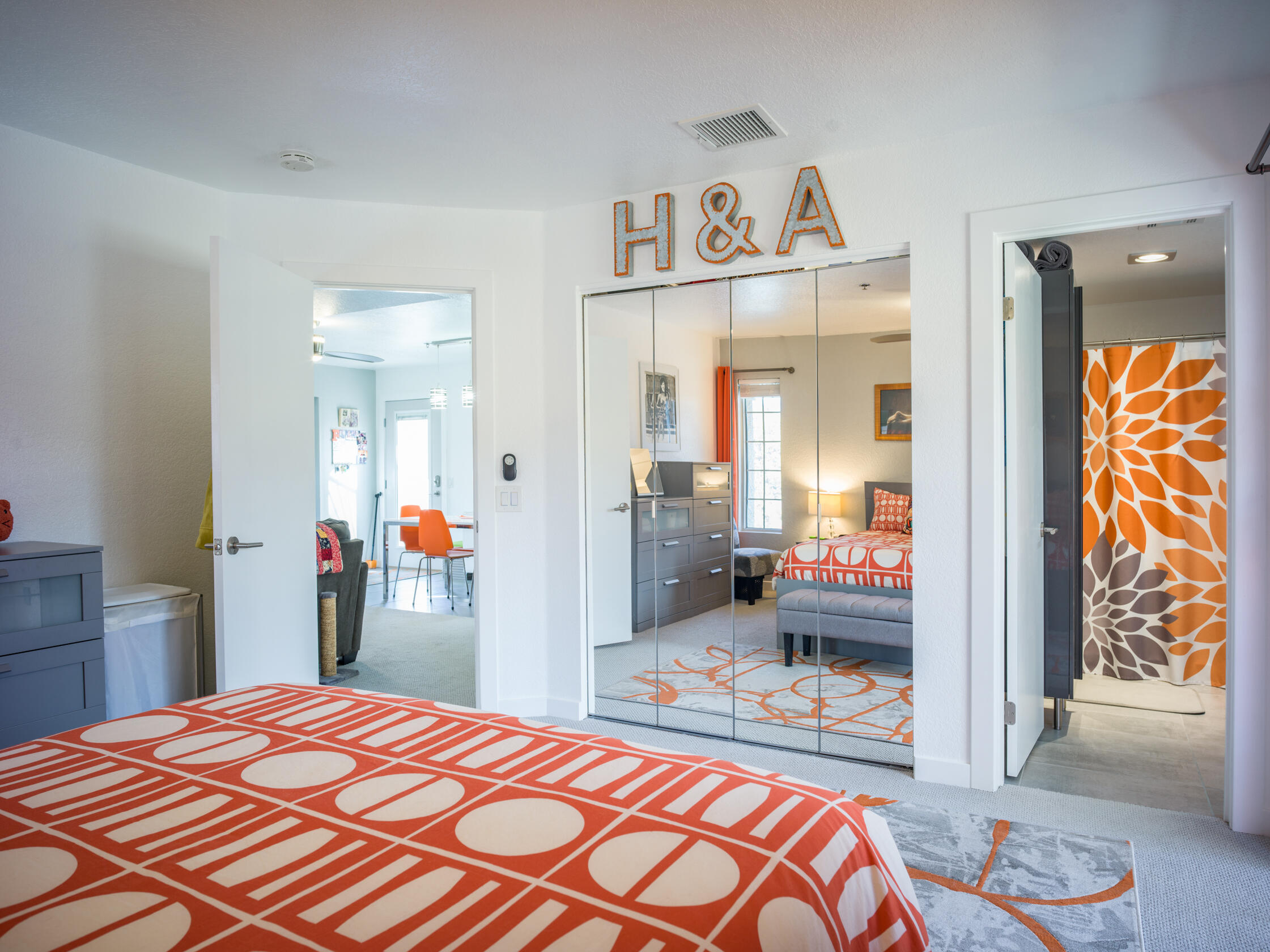 2700 Lawrence Crossley Road, Unit 7 Palm Springs, CA 92264 - Photo 15 of 28 a bedroom with a bed and a view of living room