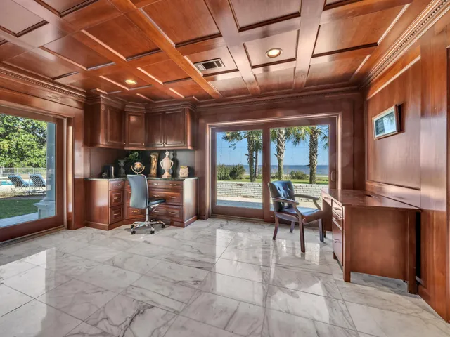 a view of a swimming pool with a garden