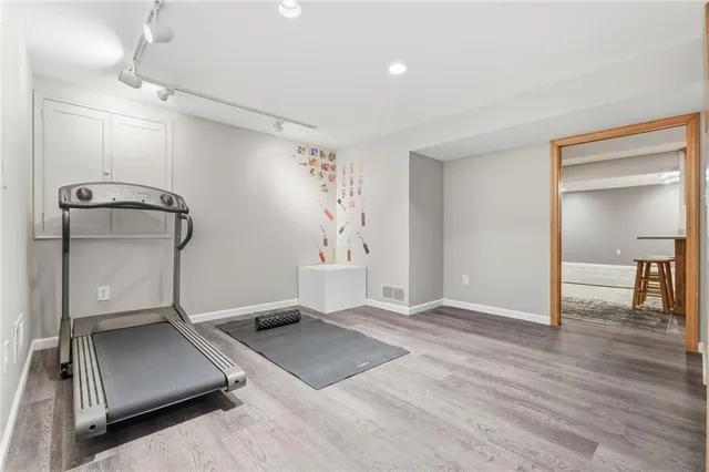 a view of a room with gym equipment