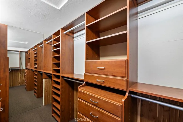 a view of walk in closet with clothes and shoes