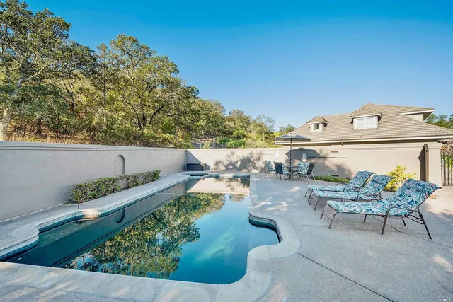 a view of a swimming pool with a lounge chair