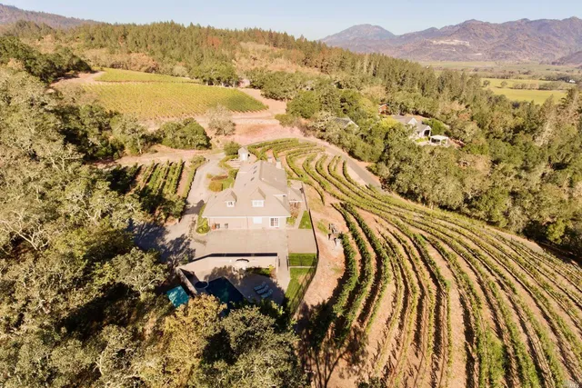 a view of a swimming pool with a mountain