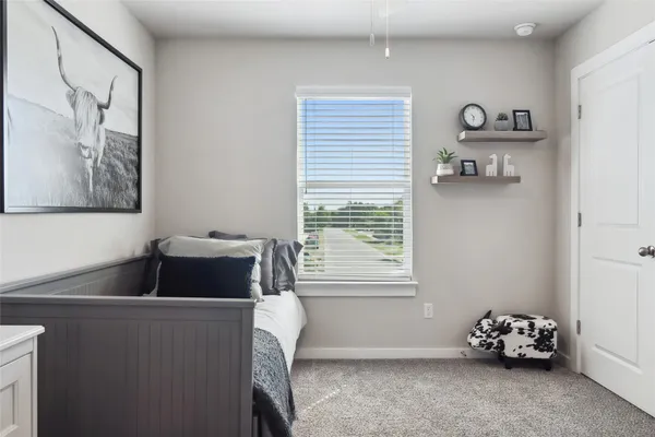 a bedroom with a bed and a dresser