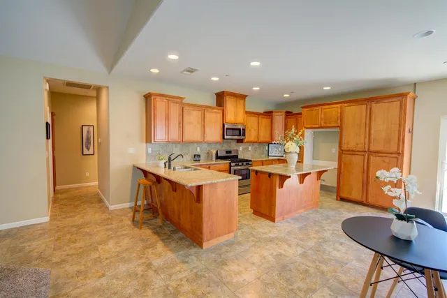 a large kitchen with lots of counter space