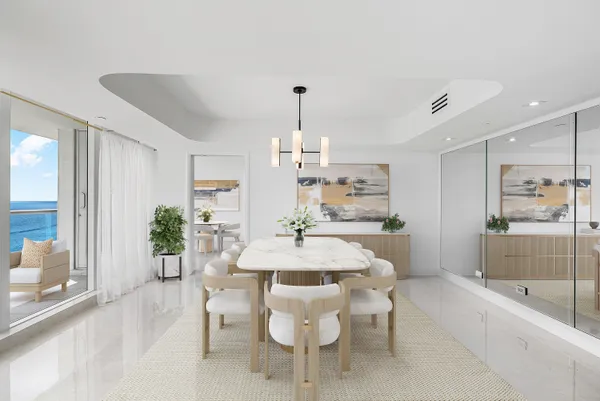 a view of a dining room and livingroom view