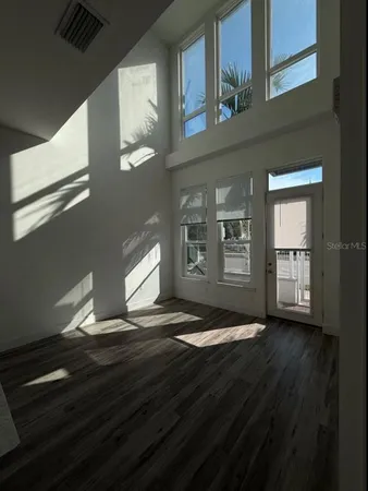 a city view with tall buildings