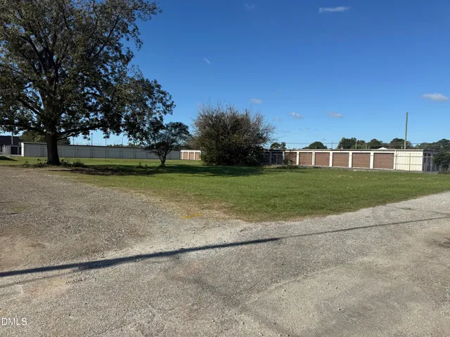 a view of a park with large trees