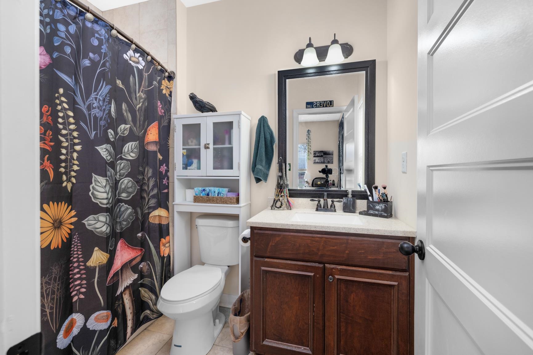 504 Bankston Road Nesbit, MS 38651 - Photo 26 of 39 Bathroom featuring a wood-finish vanity with a light-colored countertop, an overhead lighting fixture, and a framed mirror