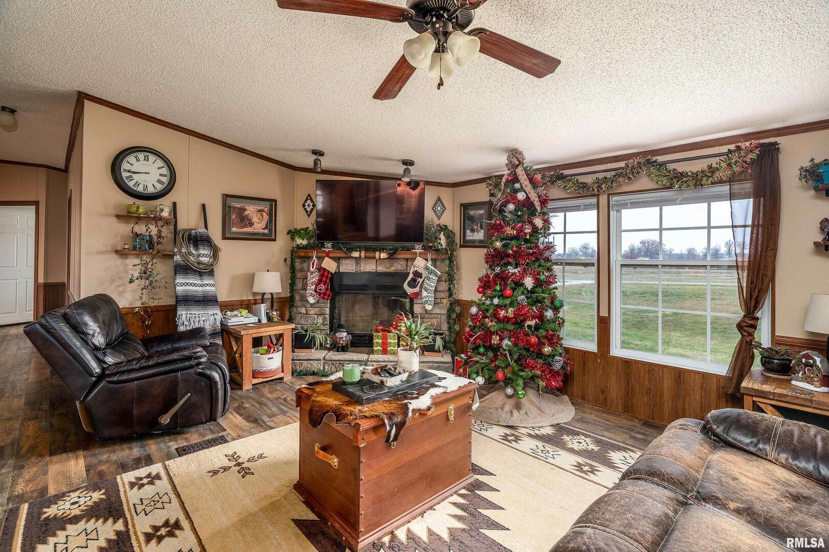 3996 Belgium Road Mulkeytown, IL 62865 - Photo 20 of 49 a living room with fireplace furniture and a large window