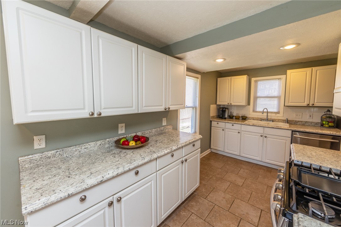 White Kitchen with plenty of Cabinets and Counter Space.