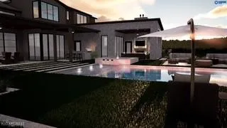 a view of a house with backyard porch and sitting area