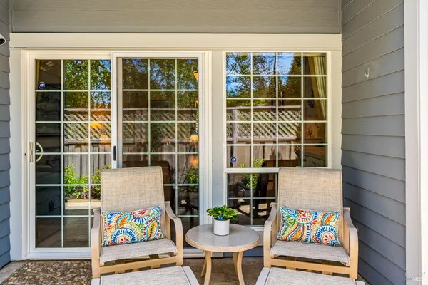 a view of an outdoor sitting space