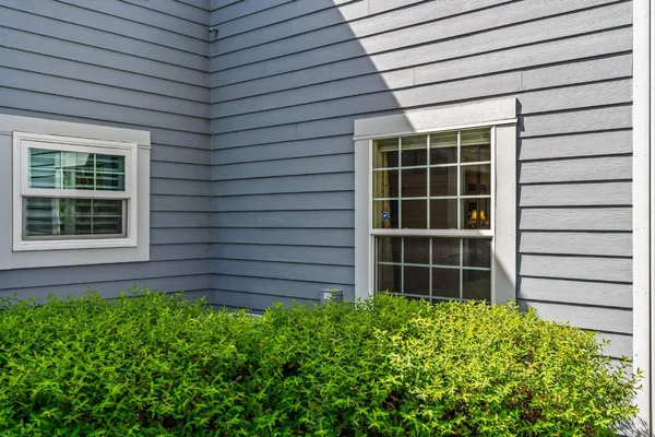 a view of a windows in back of the house
