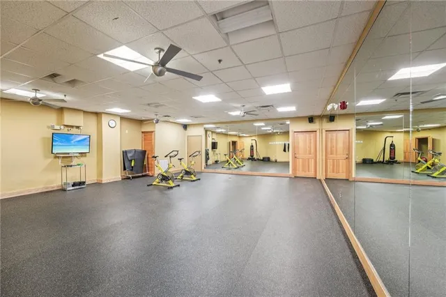 a view of a building with sitting area