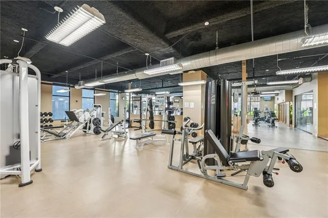 a view of a building with sitting area