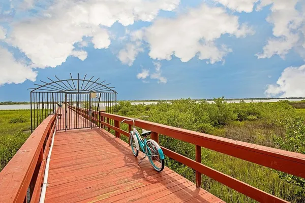 a view of an ocean with a garden