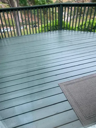 a view of wooden balcony