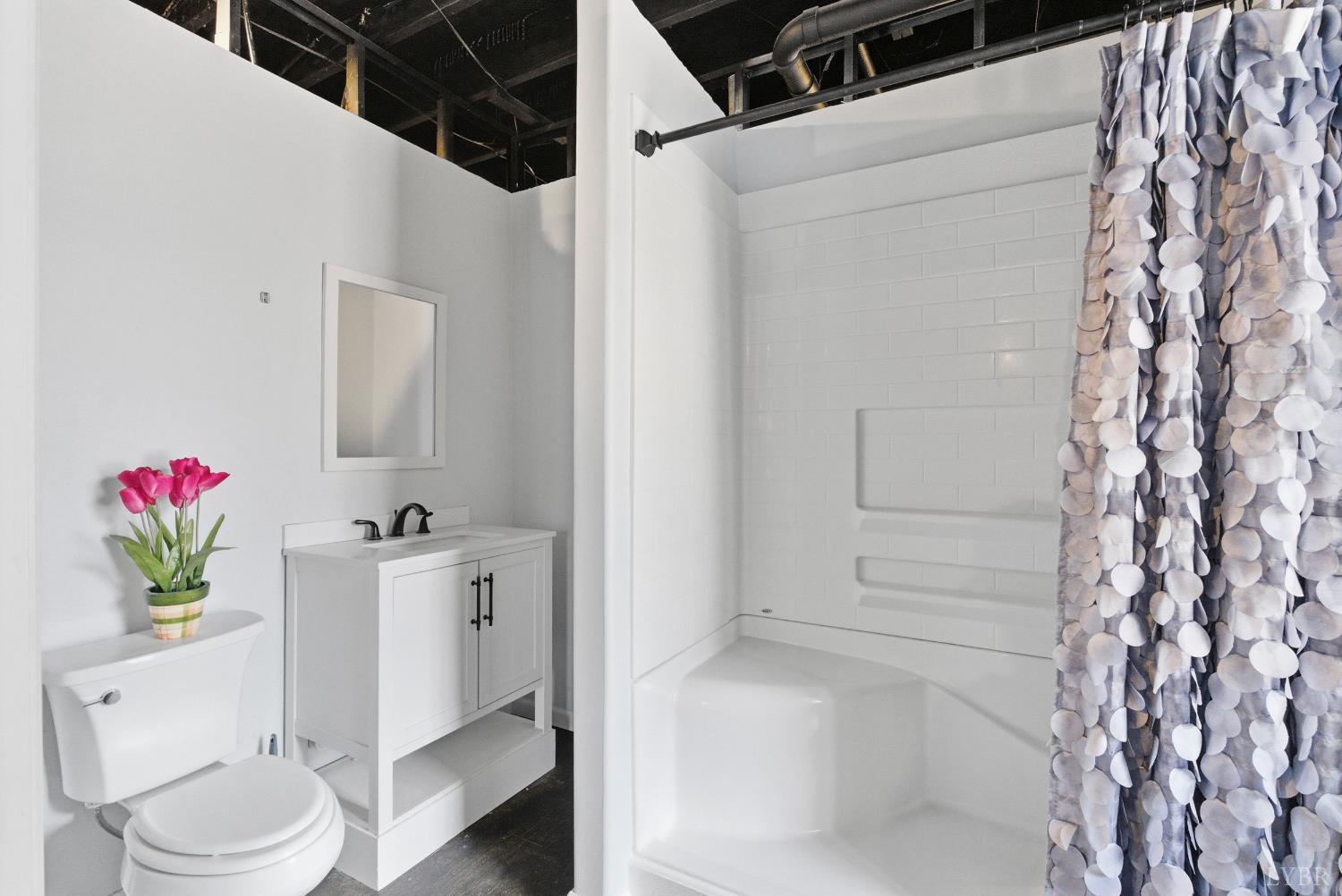 2067 Flint Hill Road Moneta, VA 24121 - Photo 62 of 70 a bathroom with a toilet and a shower curtain