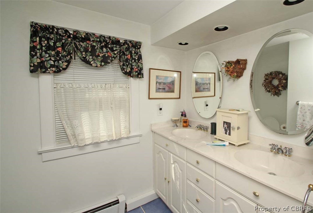 3974 Weems Road Weems, VA 22576 - Photo 30 of 37 Upstairs hall bathroom with double sinks, tile floors & shower